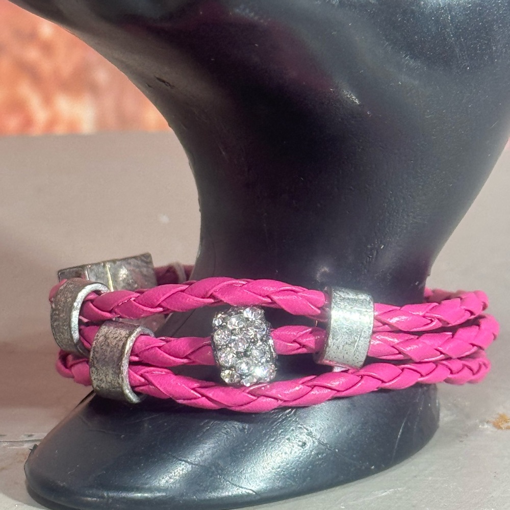Pink Braided Bracelet with Silver Accents